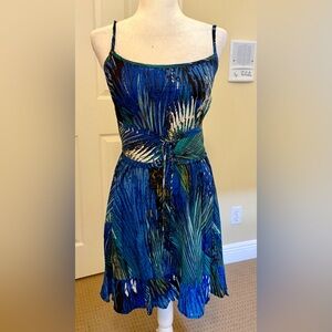 Fire Los Angeles dress in Blue and Green w/ lace up belt. New w/o tag Medium